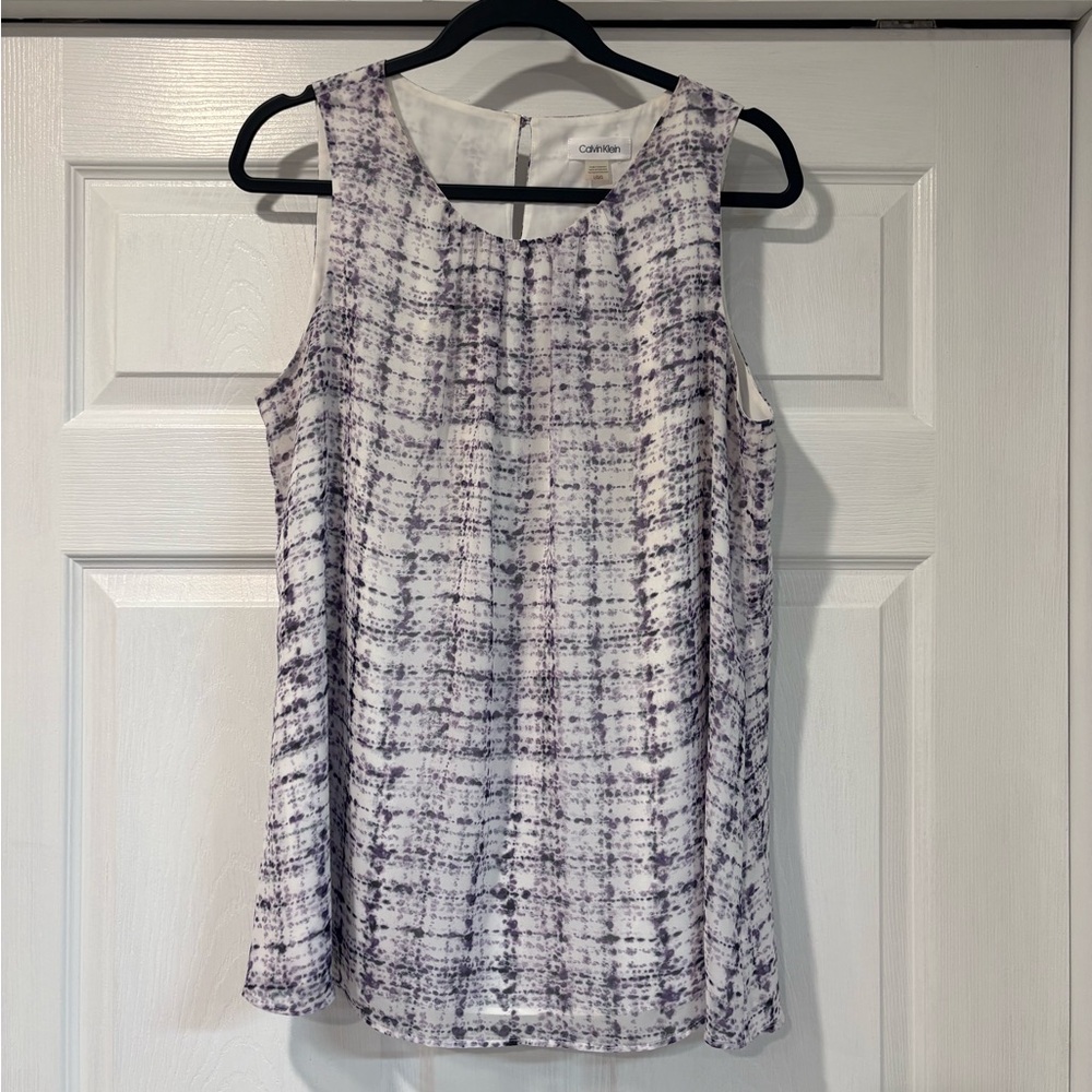 Calvin Klein Women's Purple, Black and White Patterned Blouse